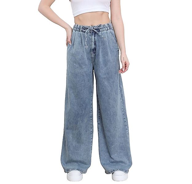 Ital-Design Weite Jeans Moderne Weitgeschnittene Jeans mit Kordelzug für Da günstig online kaufen