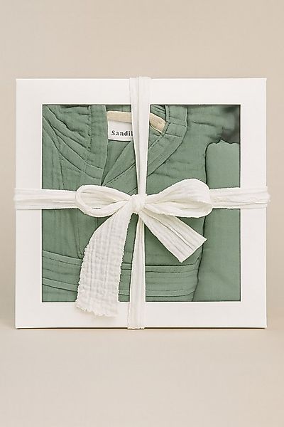 Musselin Welt Bademantel Bio-Musselin Morgen/Bademantel in Mintgrün, Kapuze günstig online kaufen