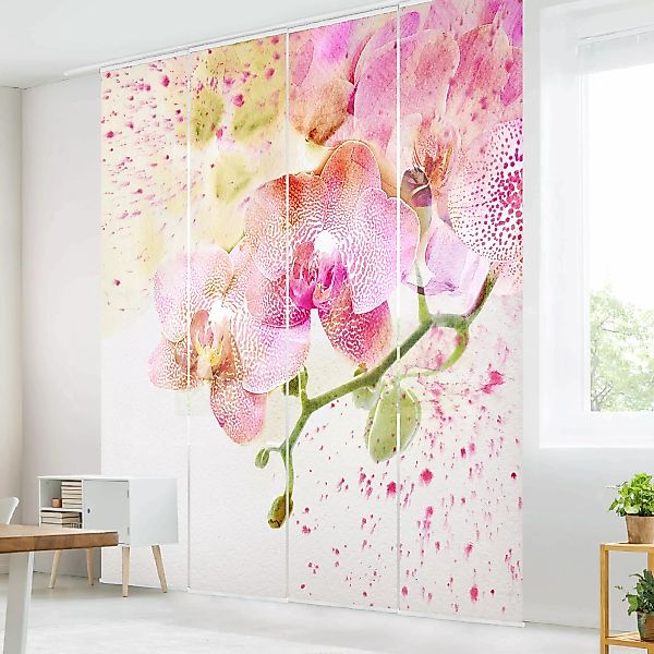 Schiebegardine Set Aquarell Blumen Orchideen günstig online kaufen