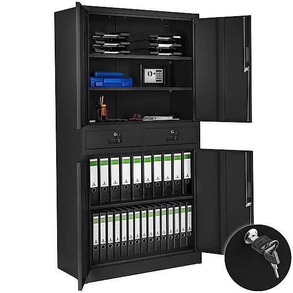 tectake Aktenschrank Büroschrank Cosmo mit 2 Schubfächern 40x80x180cm (Komp günstig online kaufen