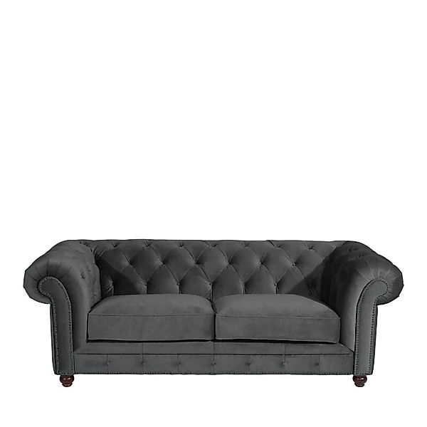 Sofa Anthrazit Chesterfield aus Samtvelours 216 cm breit günstig online kaufen