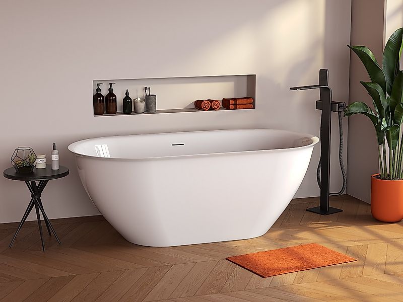 Freistehende Badewanne - Acryl - Weiß - 197 L - 160 x 80 x 58 cm - SORTINO günstig online kaufen