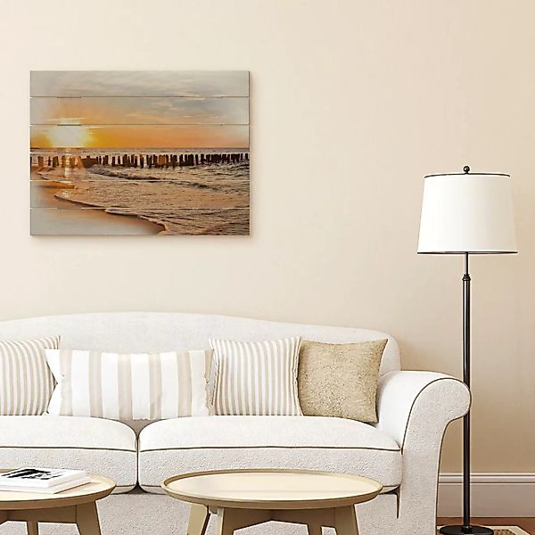 Artland Holzbild "Schöner Sonnenuntergang am Strand", Strandbilder, (1 St.) günstig online kaufen