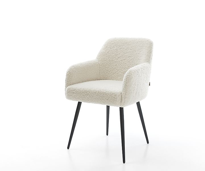 Esszimmerstuhl Greg-Flex Teddystoff Beige 4-Fuß konisch Schwarz Taschenfede günstig online kaufen