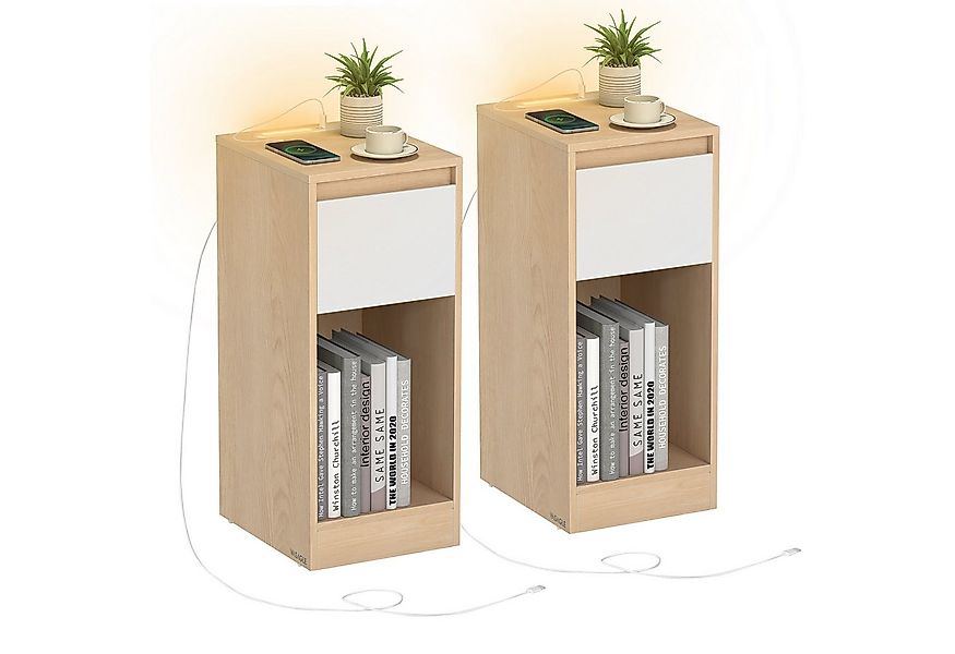 VASAGLE Nachttisch (2-St), schmal Beistelltisch, Nachtschrank mit LED-Beleu günstig online kaufen