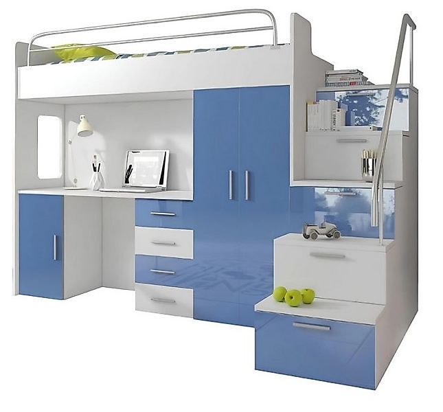 JVmoebel Hochbett Doppelstockbett Etagenbett Bett Jugendbett Hochbett Blau günstig online kaufen