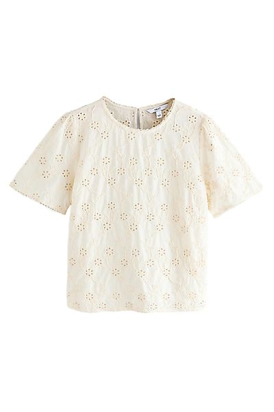 Next Blusenshirt Kurzarmbluse Blumenstickerei 100% Baumwolle günstig online kaufen