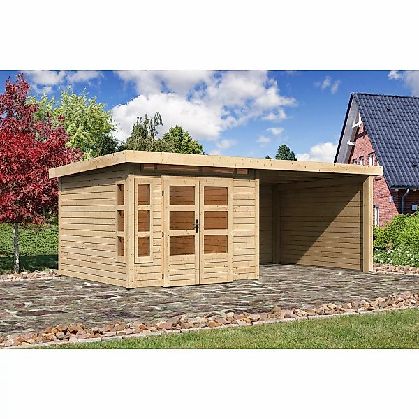 Karibu Holz-Gartenhaus Kastberg Naturbelassen Flachdach 270 cm x 270 cm günstig online kaufen