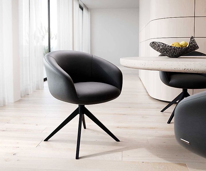 Drehstuhl Vinka-Flex mit Armlehnen Echt-Leder Schlamm Kreuzgestell konisch günstig online kaufen