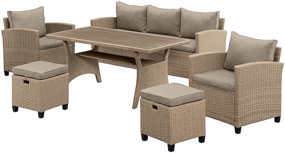 KONIFERA Gartenlounge-Set "Amsterdam" Set, 1x 3er Sofa, 1x 2 Sessel, 2x Hoc günstig online kaufen