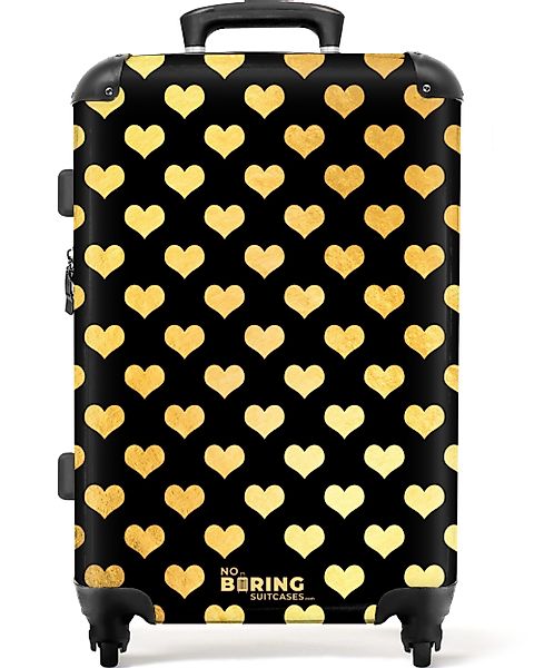 NoBoringSuitcases.com© Hartschalen-Trolley Goldene Herzen auf schwarzem günstig online kaufen