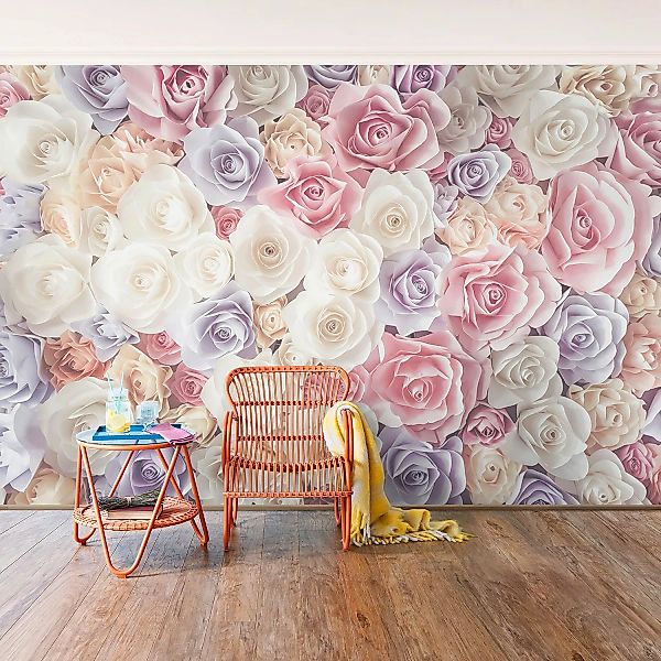 Bilderwelten Blumentapete Pastell Paper Art Rosen rosa Gr. 480 x 320 günstig online kaufen