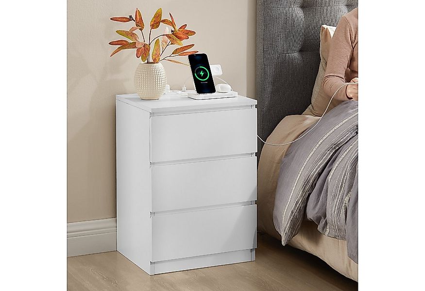 VASAGLE Nachttisch (1-St), 3 Schubladen, abgeschrägte Kante, 2 AC-Steckdose günstig online kaufen