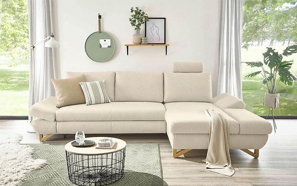 Design-Wohngalerie Sofa Ecksofa Halsta - Strukturstoff Silber, Recamiere re günstig online kaufen