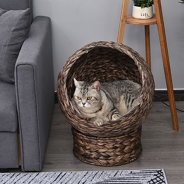 PawHut Rattan Katzenkorb gemütliche Katzenhöhle aus Wasserhyazinthe dunkelb günstig online kaufen