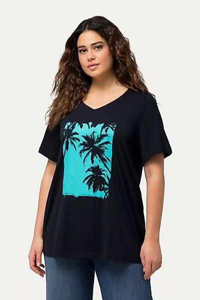 Ulla Popken T-Shirt T-Shirt Palme A-Linie V-Ausschnitt Halbarm günstig online kaufen