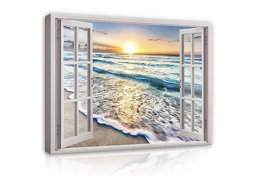 Wallarena Leinwandbild Fenster Strand Meer Natur Landschaft Modern XXL Lein günstig online kaufen