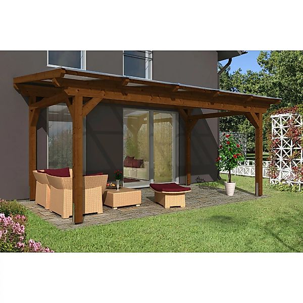 Skan Holz Terrassenüberdachung Sanremo 541 x 300 cm Leimholz Nussbaum günstig online kaufen