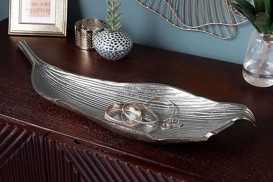 riess-ambiente Dekoschale ABSTRACT LEAF 64cm silber, Metall · im Blattdesig günstig online kaufen