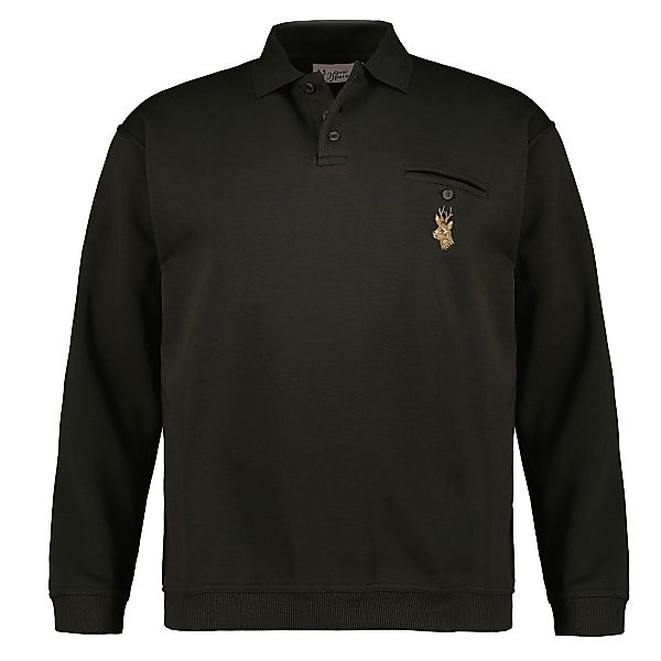 Hubertus Sweatshirt mit Polokragen und Hirsch-Stickerei Farbe oliv Größe: 8 günstig online kaufen