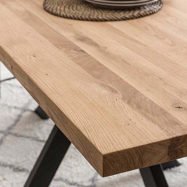 Spidergestell Tisch aus Wildeiche Massivholz Metall günstig online kaufen