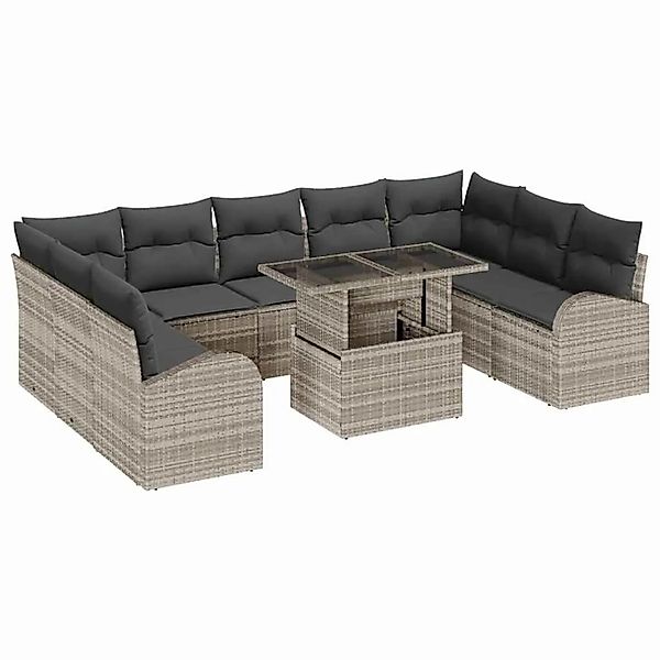 vidaXL Sofa Set mit Kissen 10-Tlg Hellgrau und Grau Poly-Rattan 3348708 günstig online kaufen