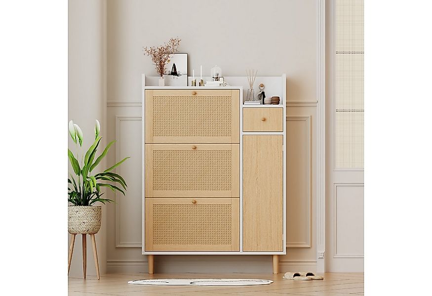 Merax Schuhschrank mit Rattandekor mit 3 Klappen, Tür und Schublade,Sideboa günstig online kaufen