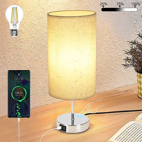 Nettlife Nachttischlampe Touch Dimmbar Stoffschirm E27 günstig online kaufen