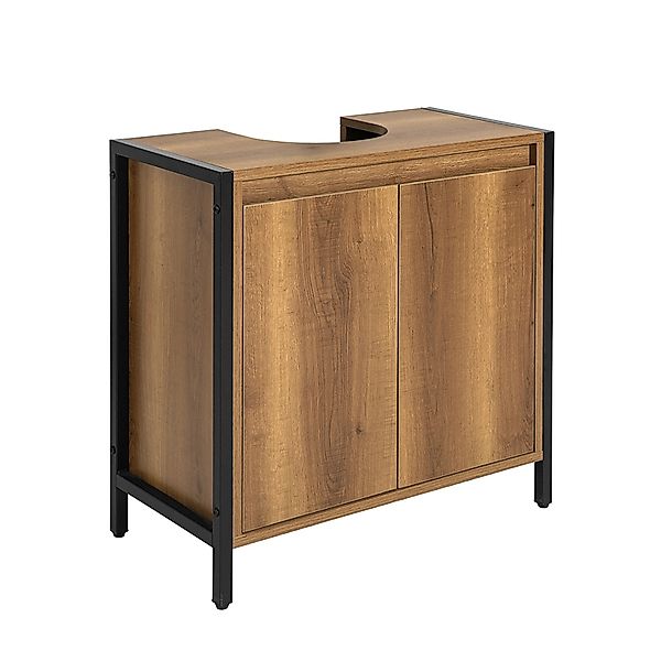SoBuy Waschbeckenunterschrank mit 2 Türen Holz Metall Braun 60 cm BZR63-PF günstig online kaufen