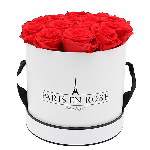 Rosenbox Ø 19 cm Weiß-Schwarz mit 14 Roten Rosen günstig online kaufen