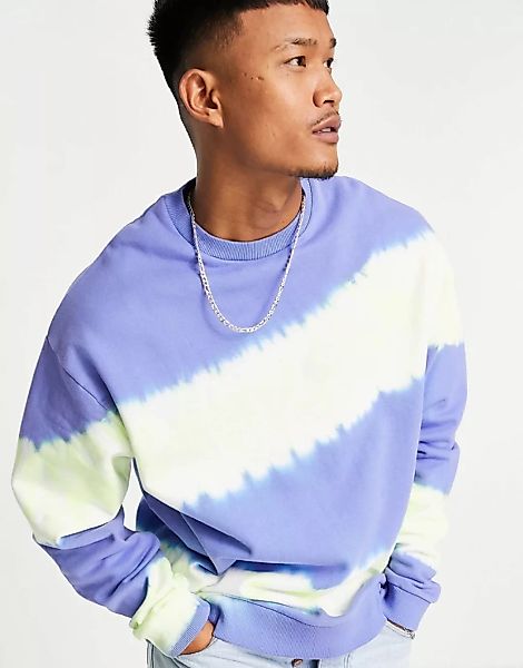 ASOS DESIGN – Oversize-Sweatshirt mit blau gestreiftem Batikmuster-Mehrfarb günstig online kaufen