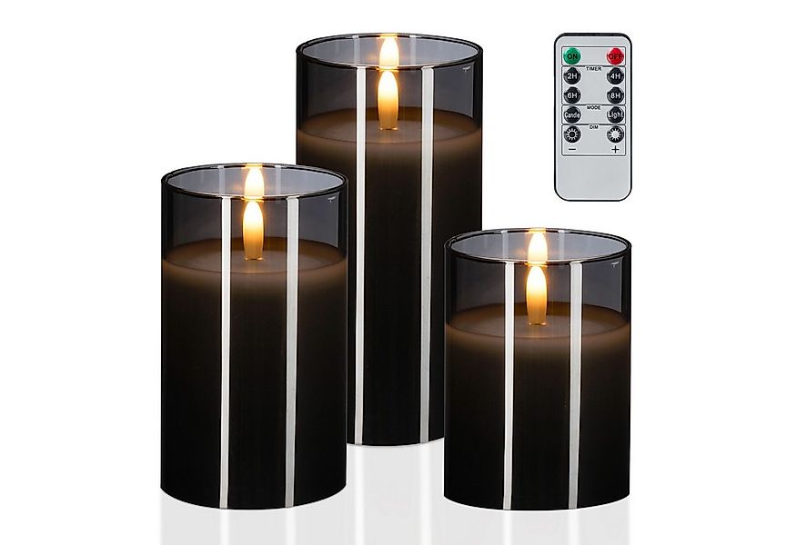 relaxdays LED-Kerze im Glas 3er Set, grau günstig online kaufen