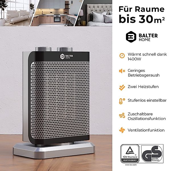 Balter Keramikheizlüfter Heizlüfter, 1500 W, Oszillation, günstig online kaufen