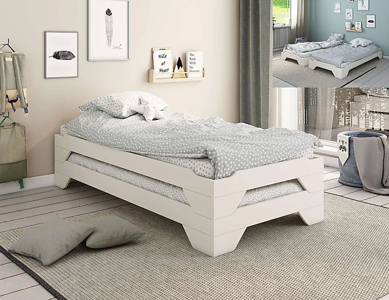 Home affaire Massivholzbett "Melwine, Stapelbett, platzsparend, modern" 1 B günstig online kaufen