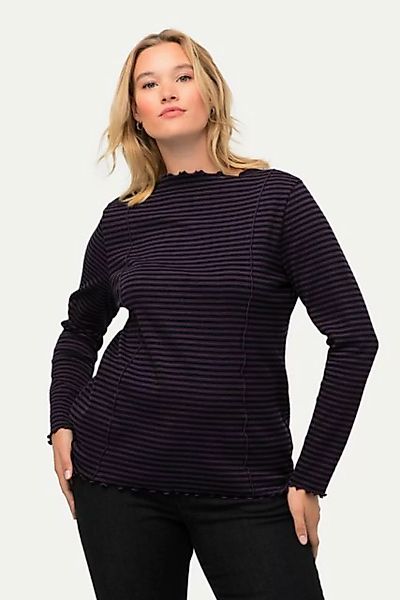 Ulla Popken Longshirt Shirt Ringel Ziernähte Stehkragen Langarm günstig online kaufen