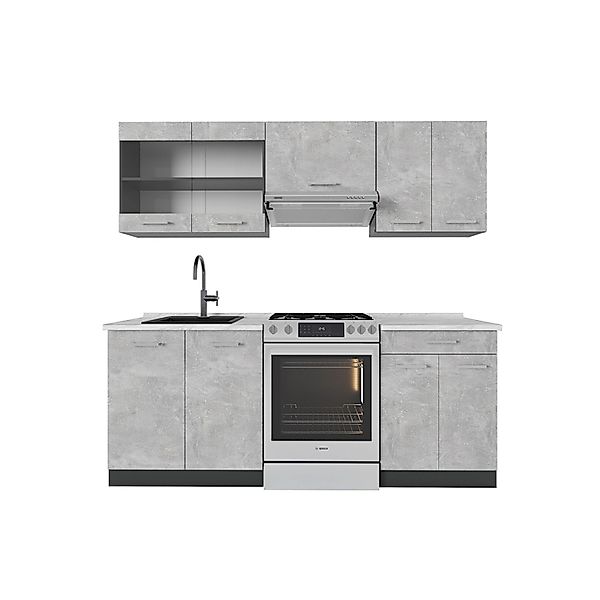 Vicco R-Line Küchenzeile Beton/Anthrazit 200 cm AP Marmor günstig online kaufen