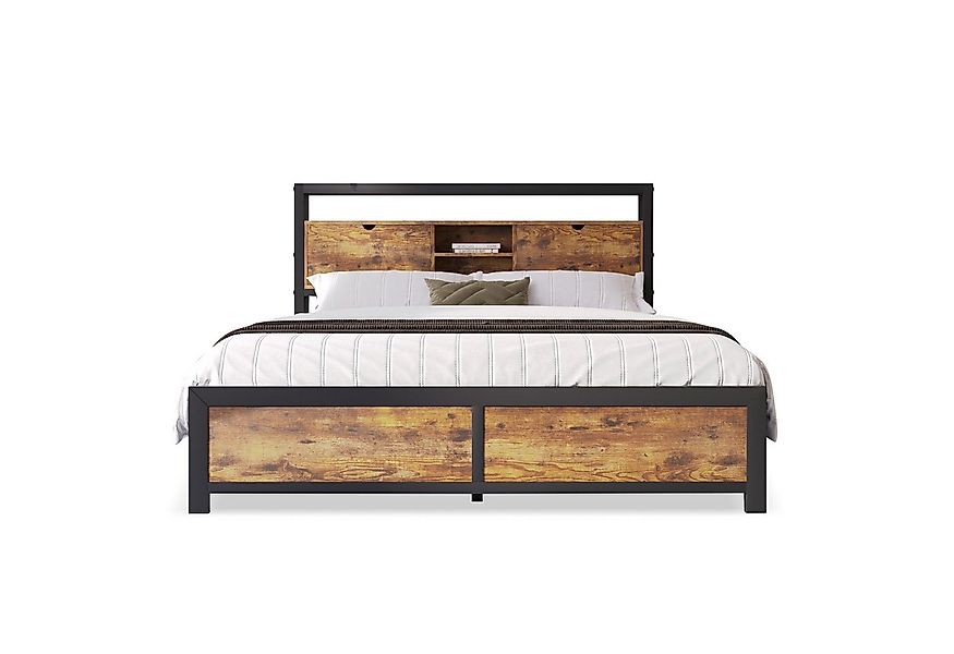 Flieks Metallbett, Doppelbett mit Stauraumfach 140x200cm Eisen Bettgestell günstig online kaufen
