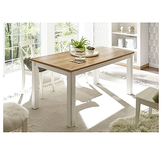 Lomadox Esstisch LINARES-61, Pinie weiß / Wotan Eiche Nb. - 158/76/88 cm günstig online kaufen