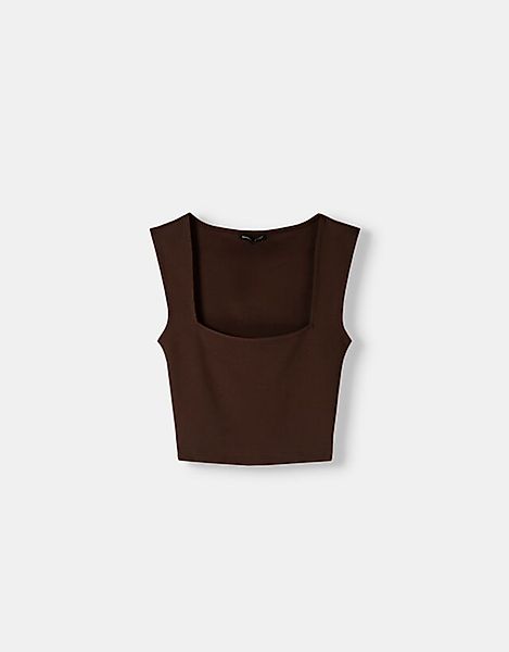 Bershka Ärmelloses T-Shirt Mit Kastenförmigem Ausschnitt Bskteen Xs Braun günstig online kaufen