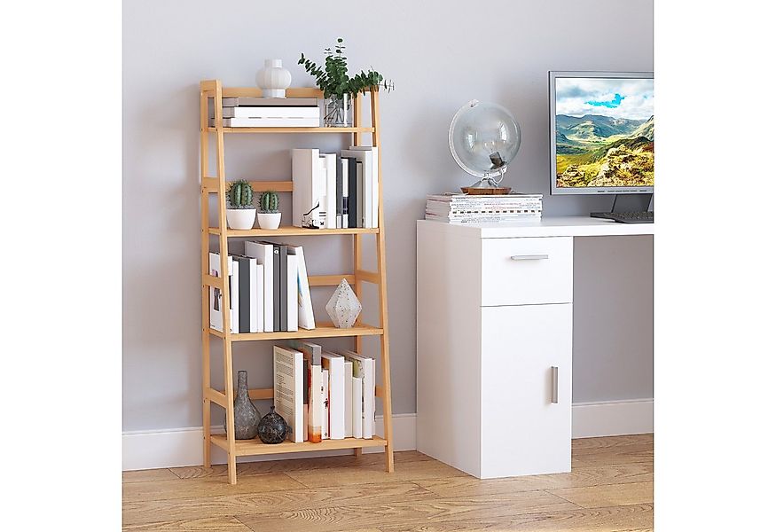 HOMCOM Bücherregal Aufbewahrungsregal aus Bambus mit 4 Ebenen, Büroregal 1- günstig online kaufen