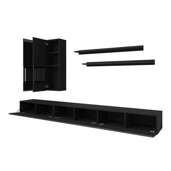 Günstige Wohnwand in Schwarz matt und Hochglanz 270 cm breit (fünfteilig) günstig online kaufen