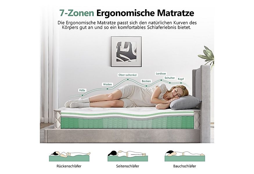 Taschenfederkernmatratze Matratze 90x200, 7 Zone Federkernmatratze Matratze günstig online kaufen