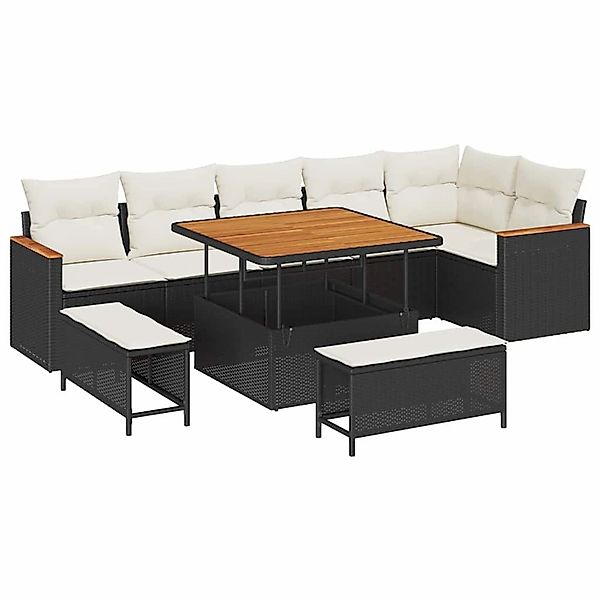 vidaXL Garten-Sofa-Set mit Kissen 9-Tlg Schwarz Poly Rattan 3363055 günstig online kaufen