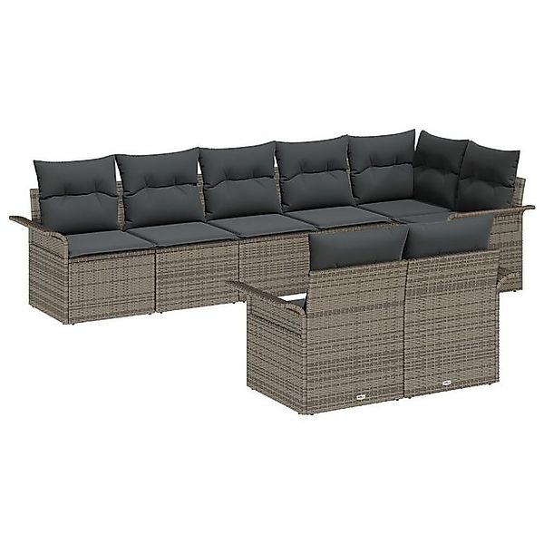 vidaXL Loungesofa 8-teilige Garten-Sofaset mit Kissen Grau Poly-Rattan, 8 T günstig online kaufen