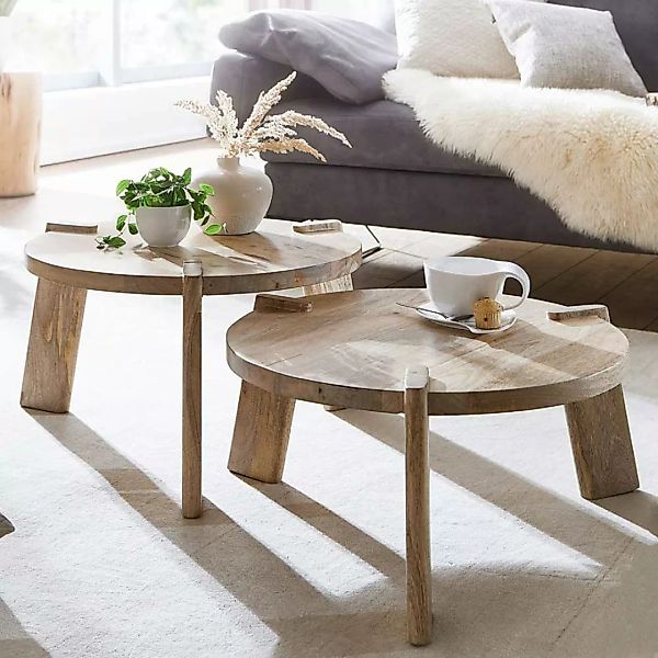 Beistelltische Sofa in Mangobaum Natur Dreifußgestell (zweiteilig) günstig online kaufen