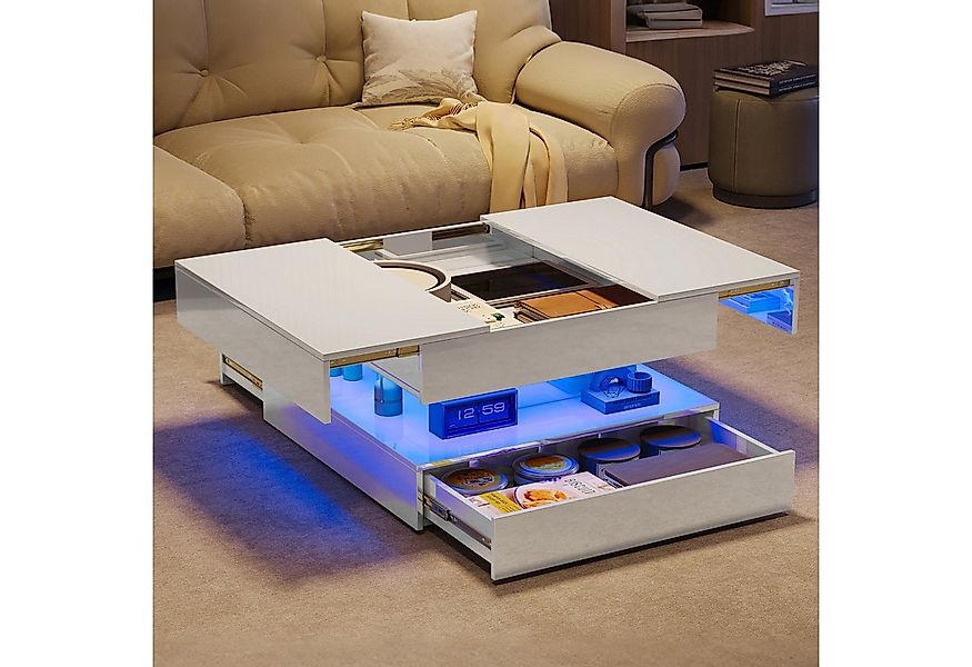 PXloue Couchtisch LED-Couchtisch mit Stauraum und modernem Design (Hochglän günstig online kaufen