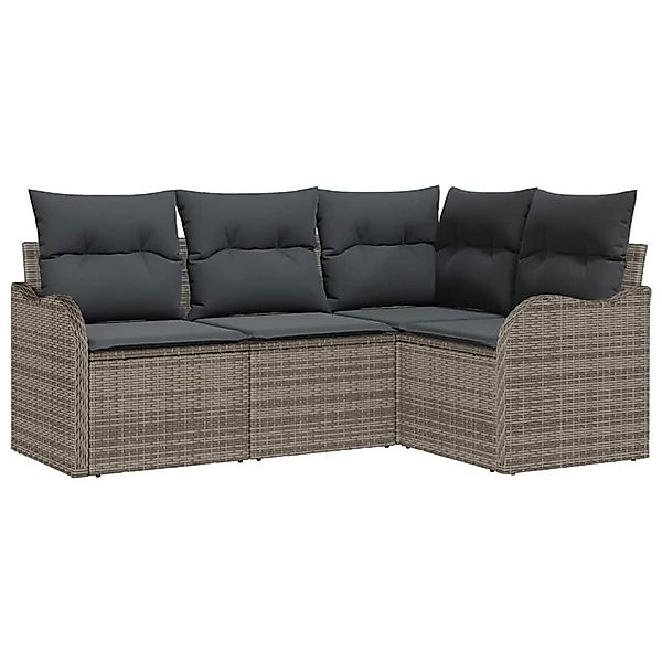vidaXL Garten-Sofa-Set mit Kissen 4-Tlg Grau Poly Rattan 3345679 günstig online kaufen
