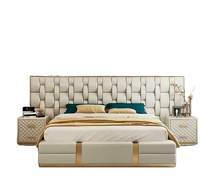 JVmoebel Bett Edelstahl Metall Leder Betten Hotel Chesterfield Weiß, Made i günstig online kaufen