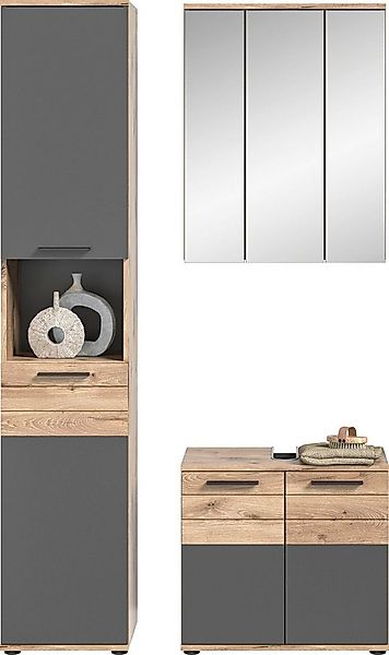 welltime Badmöbel-Set Riga, 3 teilig, bestehend aus:, (Set), Hochschrank, W günstig online kaufen