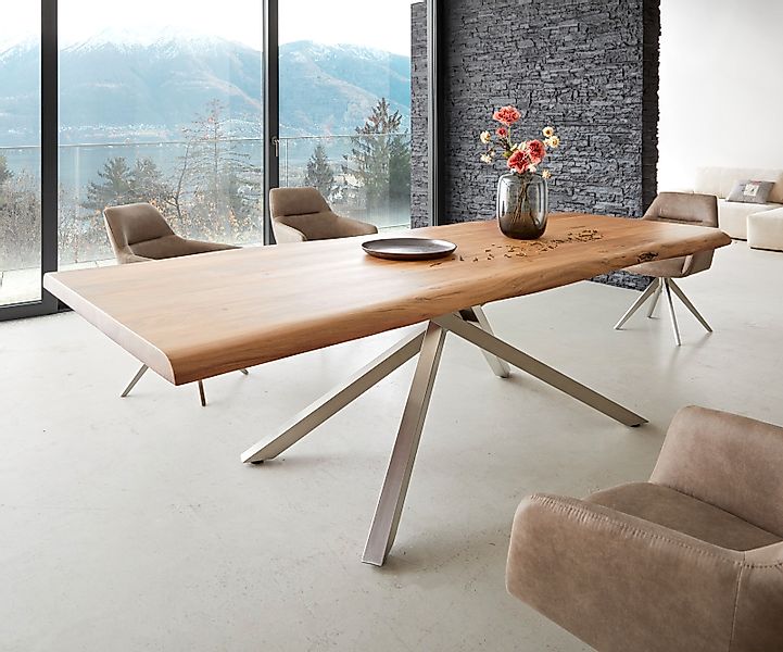 Esstisch Edge 260x100 XL Akazie Natur Kreuzgestell Rechteck Edelstahl Live- günstig online kaufen